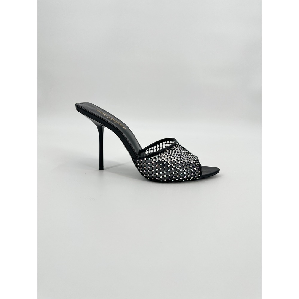 Saint Laurent Paris Luz Black Mesh Crystal Embellished Stiletto Mules Heels‎ 39